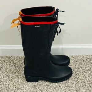 AIGLE Navy & Red Tall French Riding Rain Boots Size 41 (US 9.5-10)